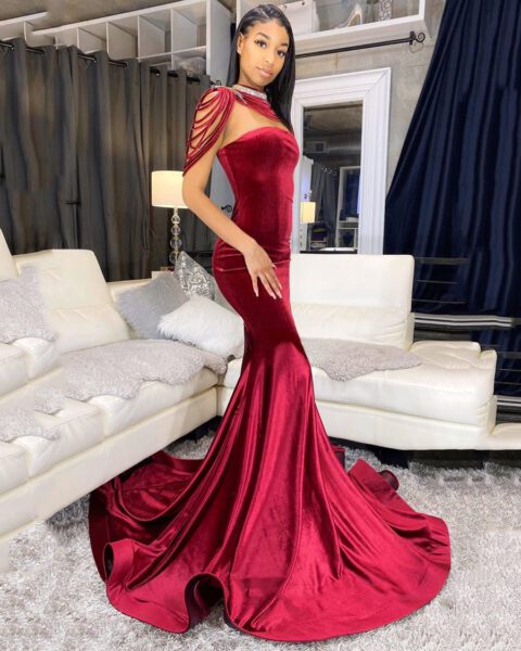 burgundy velvet mermaid dress